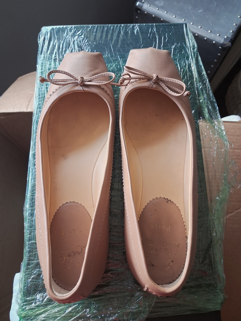 Christian Louboutin Nude Leather Ballet Flats with Bow